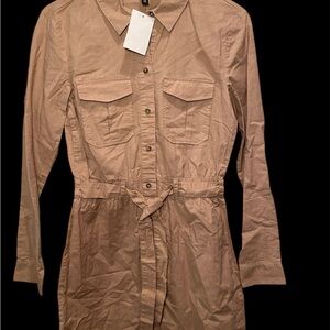 H&M Beige Long Sleeve Shirt Dress